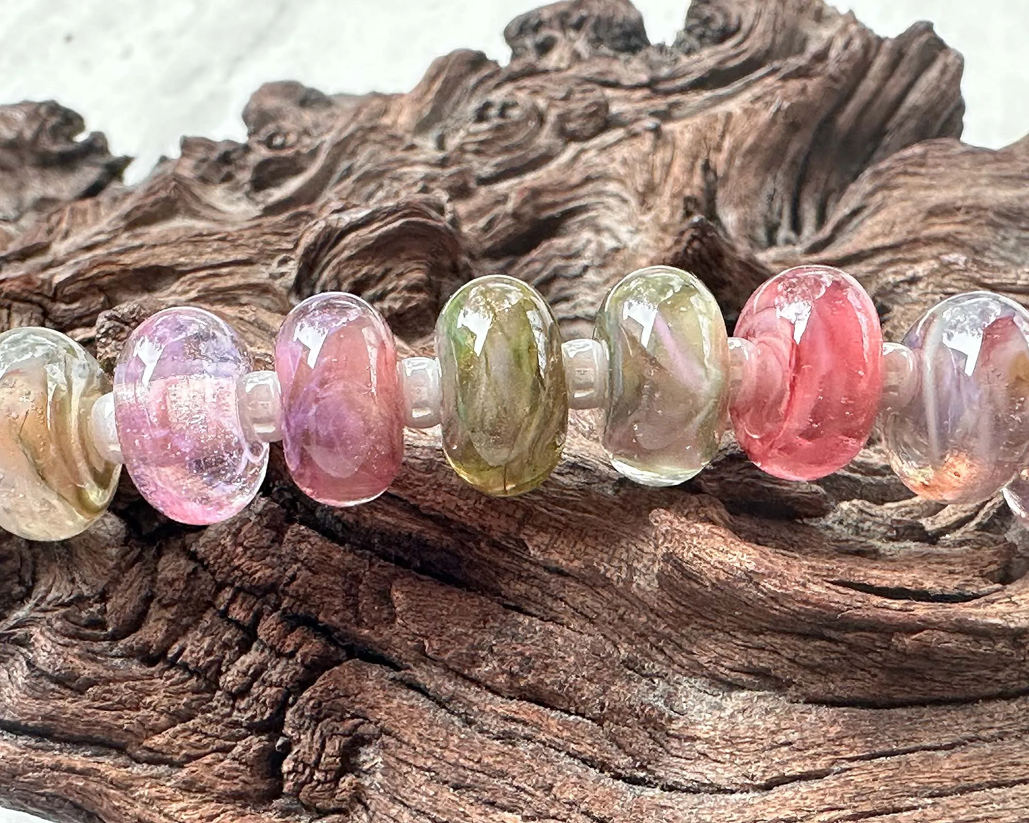 19 Pastel Swirl Lampwork Beads Set SRA