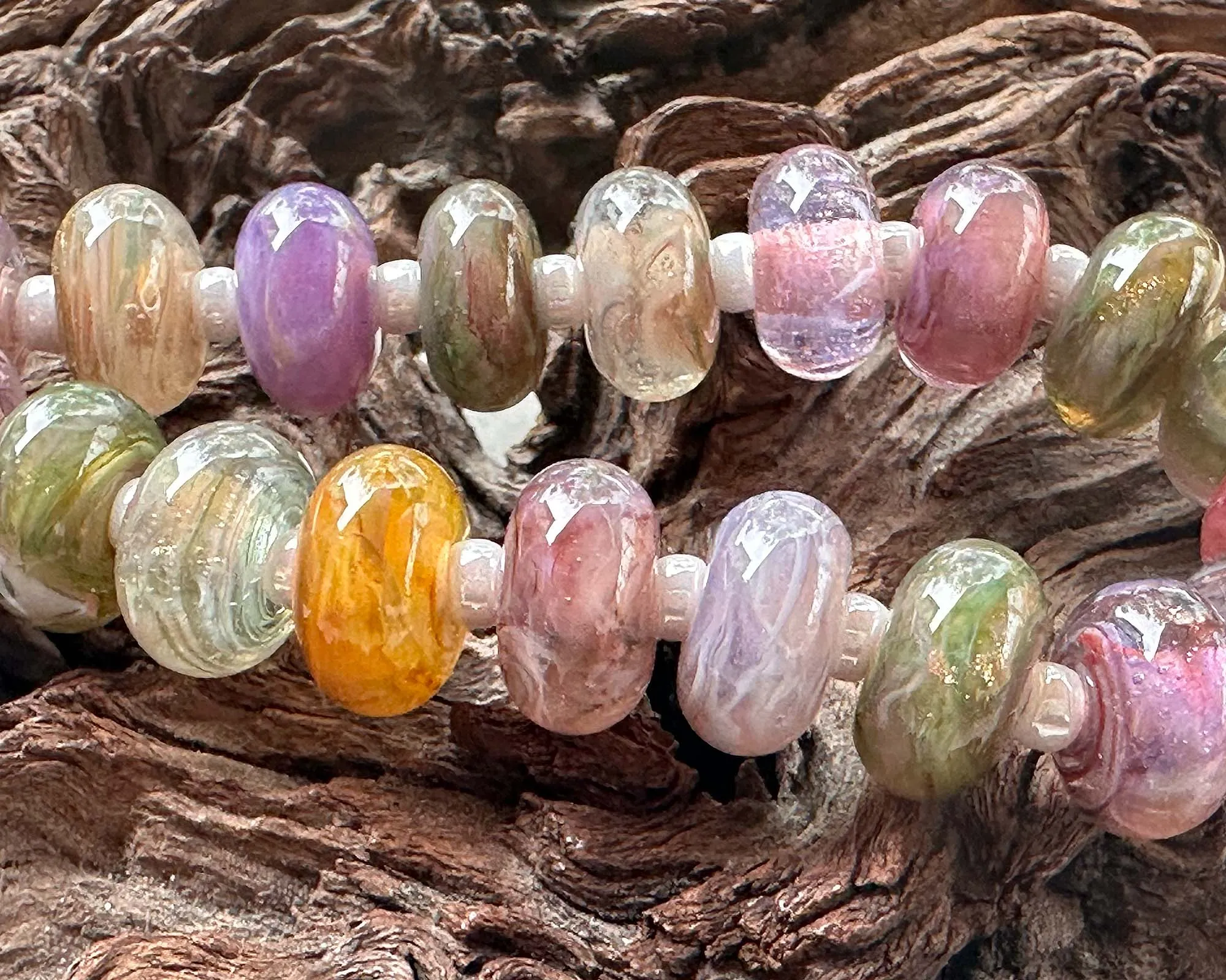 19 Pastel Swirl Lampwork Beads Set SRA