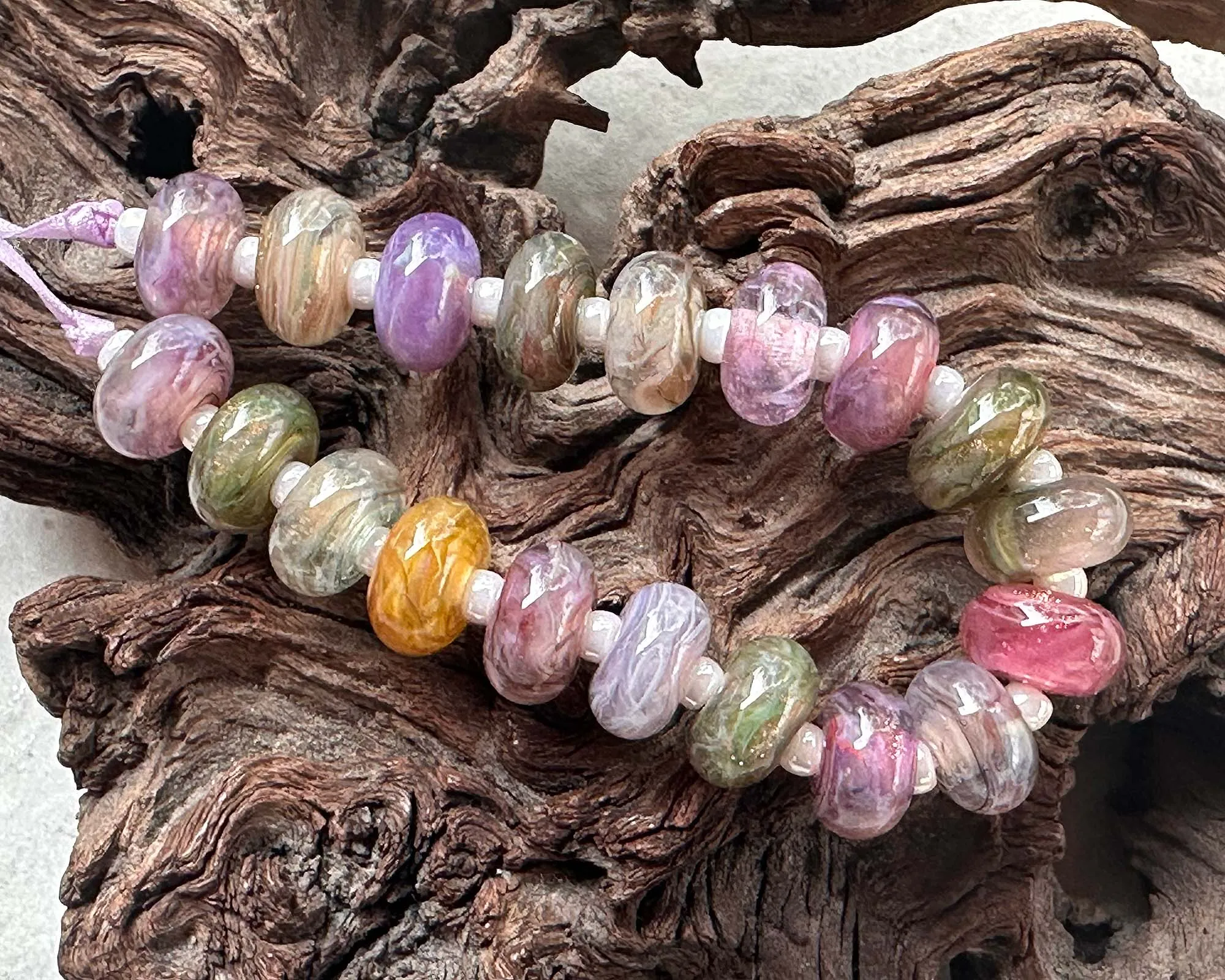 19 Pastel Swirl Lampwork Beads Set SRA