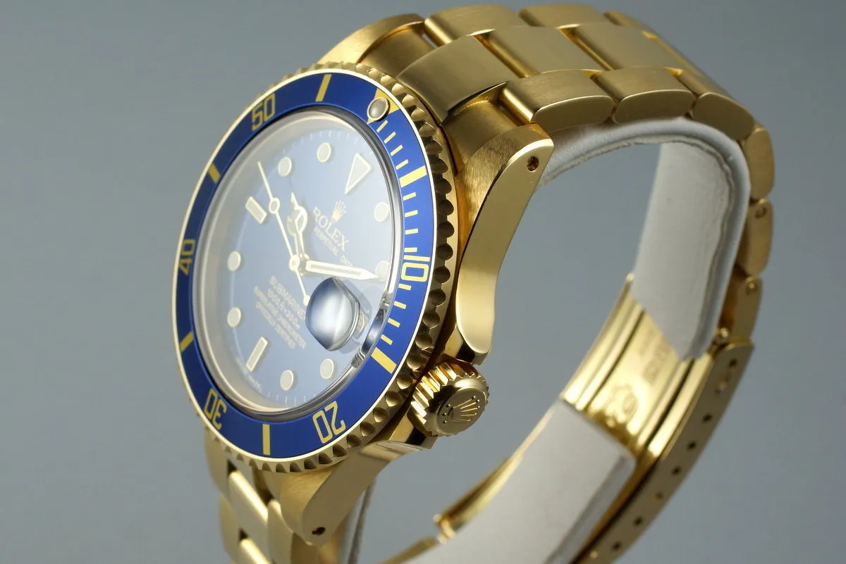 1985 Rolex YG Blue Submariner 16808 with Box and Papers