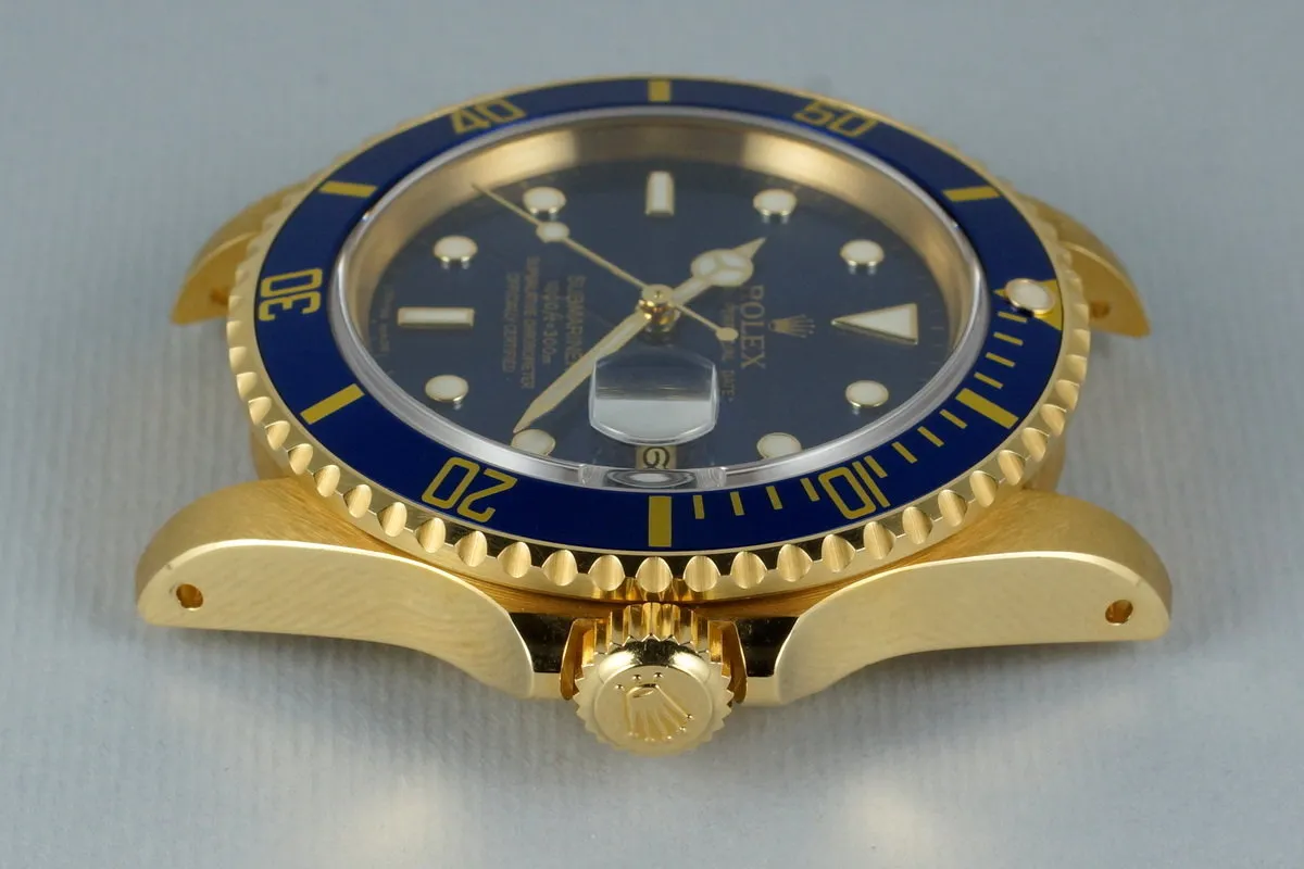 1985 Rolex YG Blue Submariner 16808 with Box and Papers