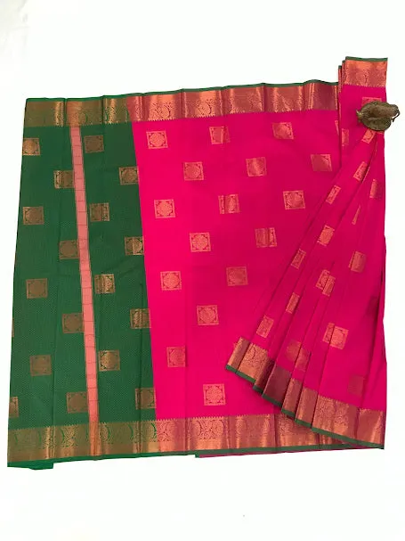 Alluring Pink color Soft Silk Saree With Fancy Border And Contrast Rich pallu For Women