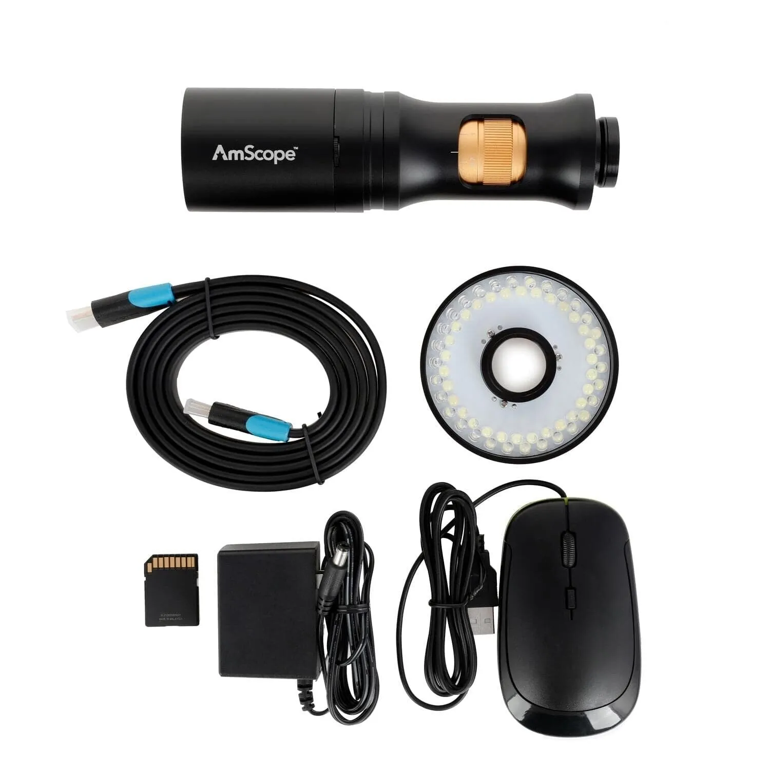 AmScope DM756 Series 1080p HDMI All-in-One Digital Microscope 0.35X-11.2X Magnification with Zoom Optics on Single-Arm Boom-Stand