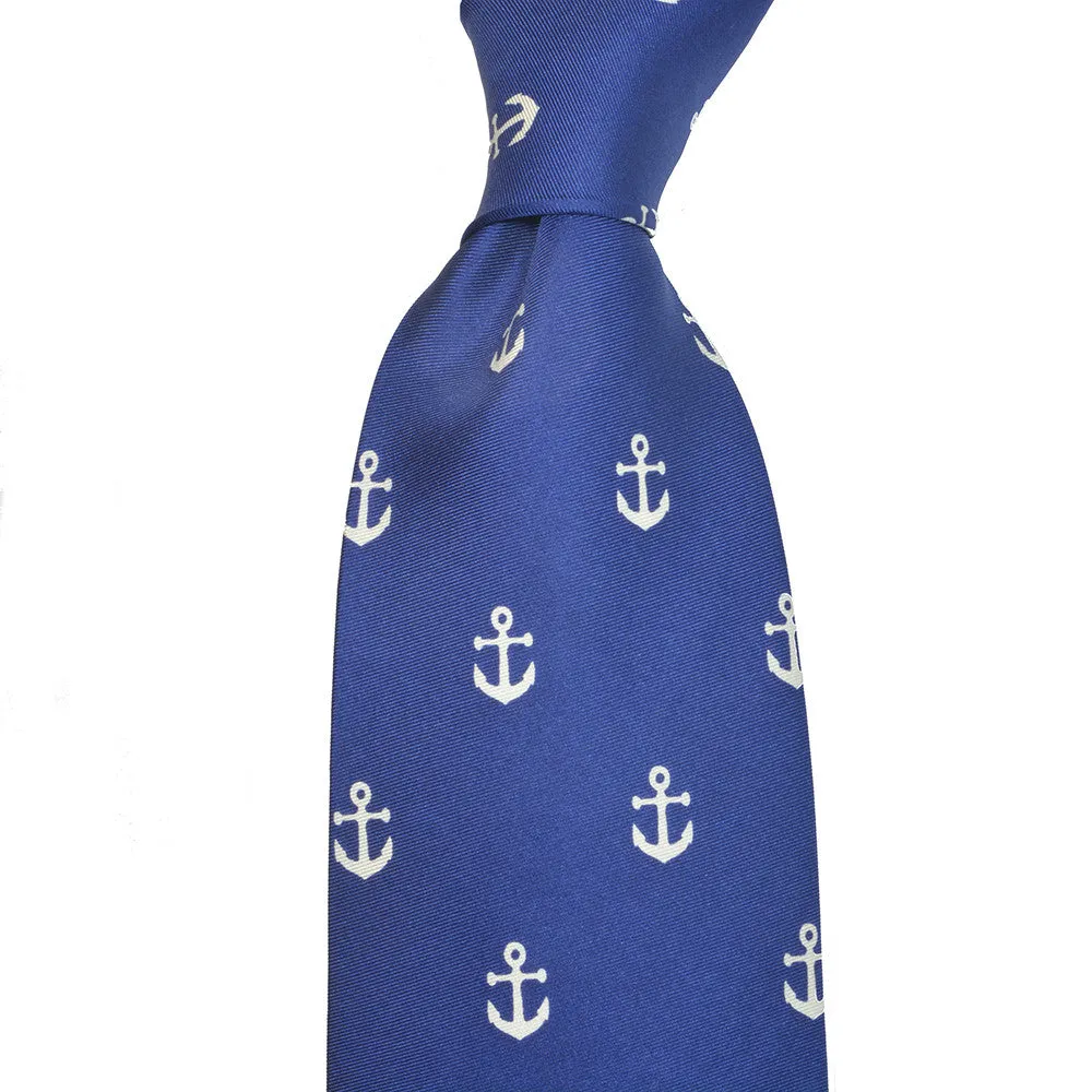Anchor Necktie - Navy, Printed Silk
