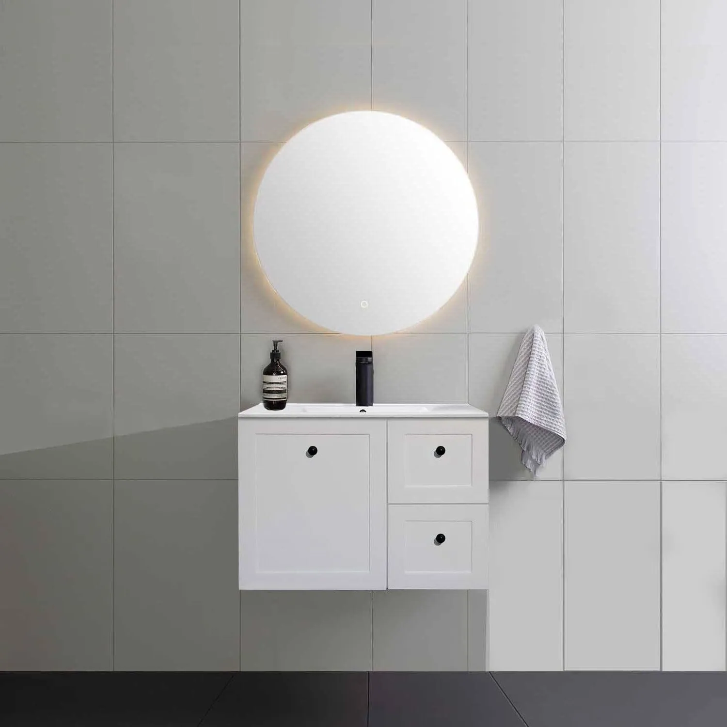 AUSTIN 750mm Wall Hung Bathroom Vanity (Right Hand)   Ceramic Top
