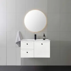 AUSTIN 900mm Wall Hung Bathroom Vanity (Left Hand)   Ceramic Top