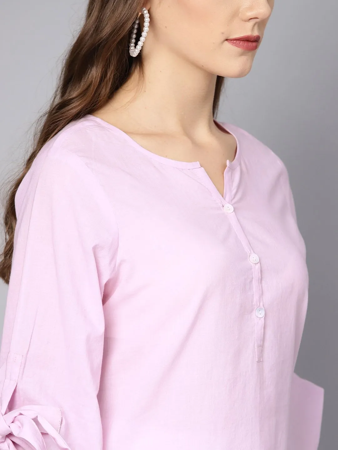 Baby Pink Kurta Set With White Embroidered Straight Pant