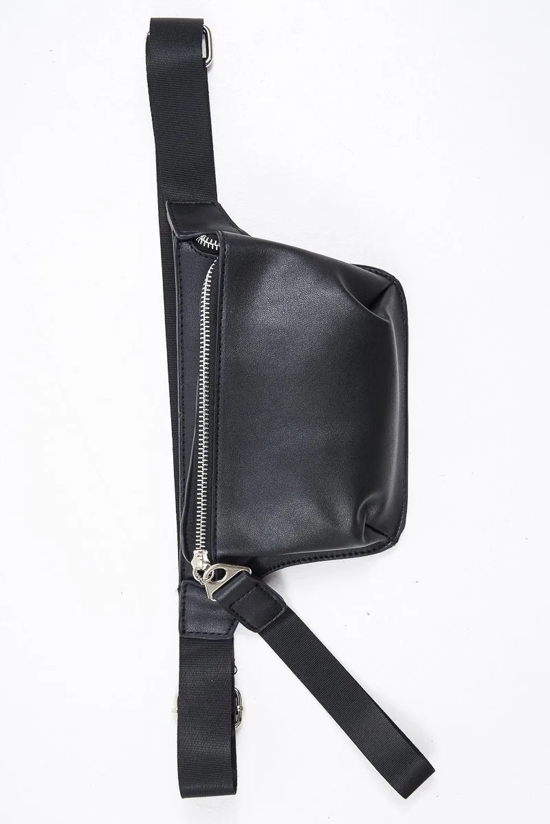 Black Faux Leather Adjustable Bum Bag - Parisa