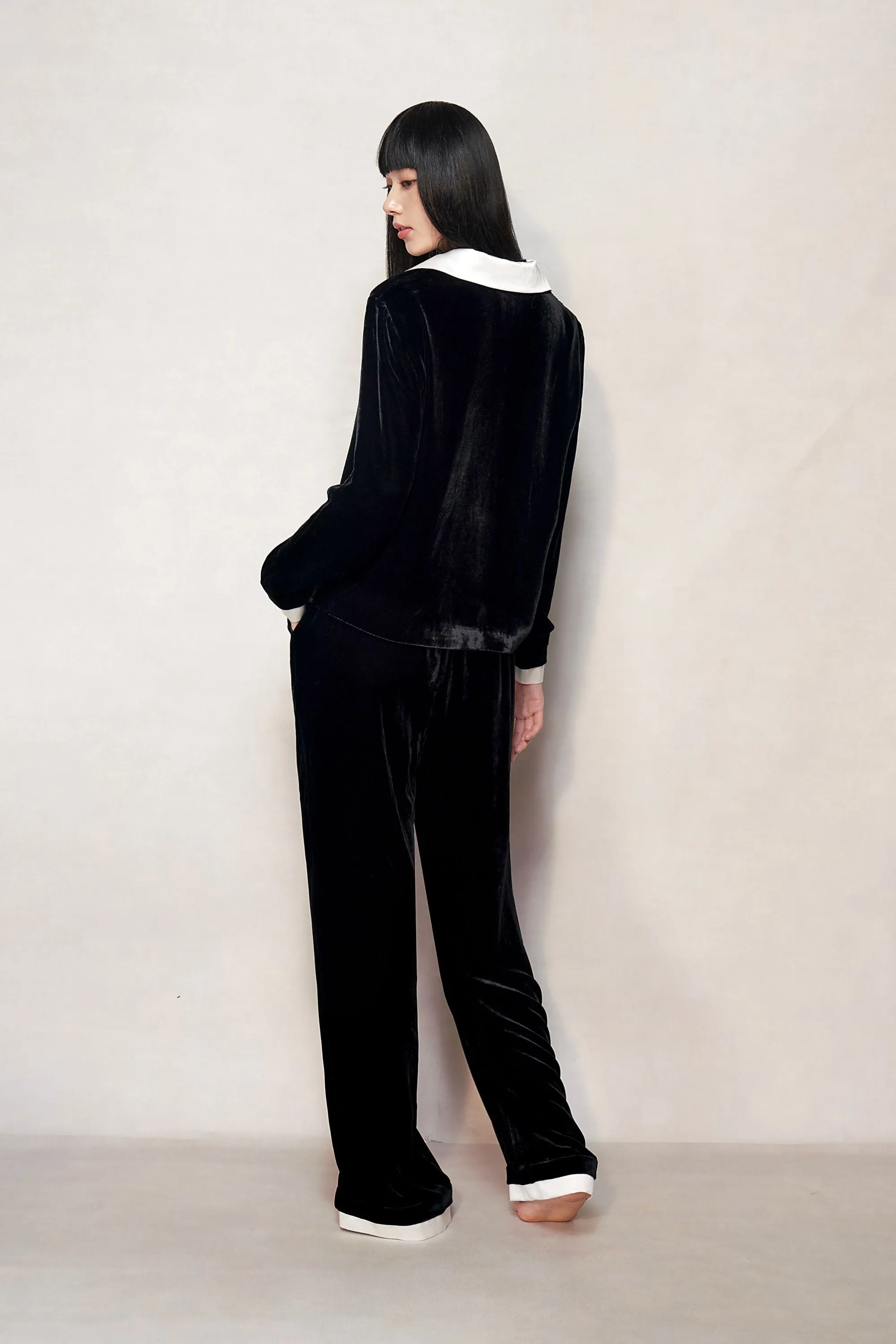 Black Velvet and Pearl White Pyjama Shirt