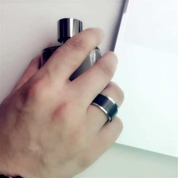 Classy Men Wide Matte Black Band Ring