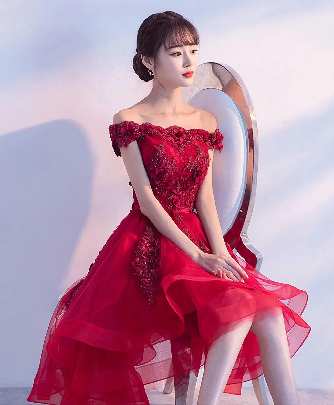 Cute Burgundy Lace Tulle Short Prom Dress Brugrendy Party Dress