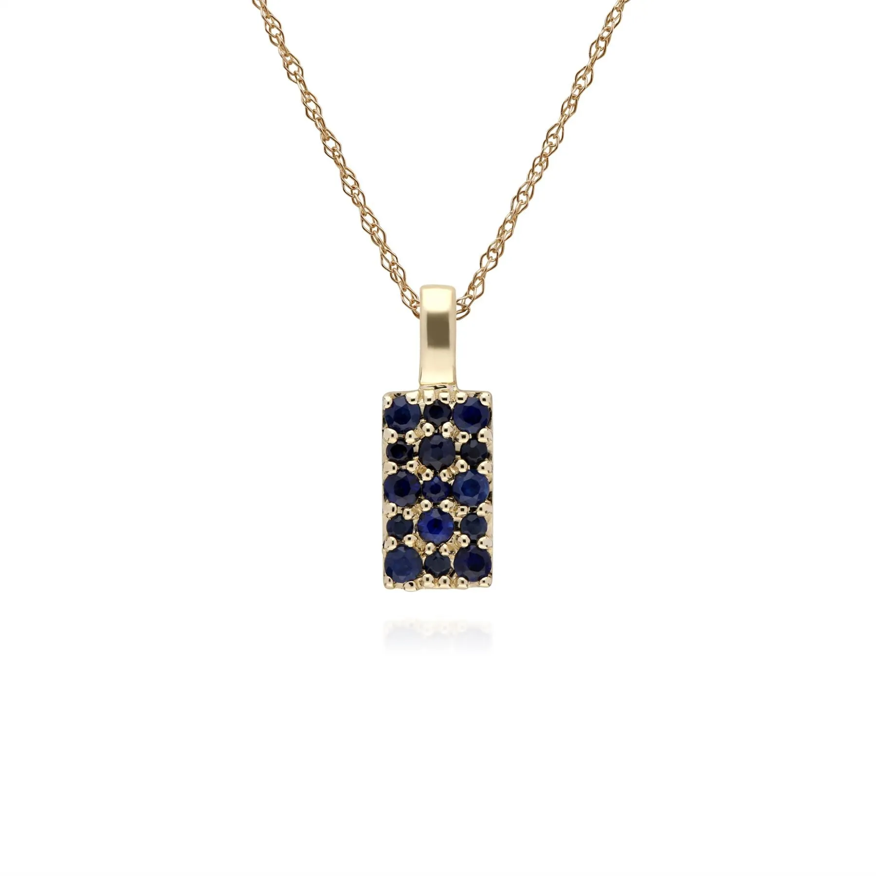 Damen 9 Karat Gelbes Gold Saphir Cluster Panel Anhänger auf 45cm Kette