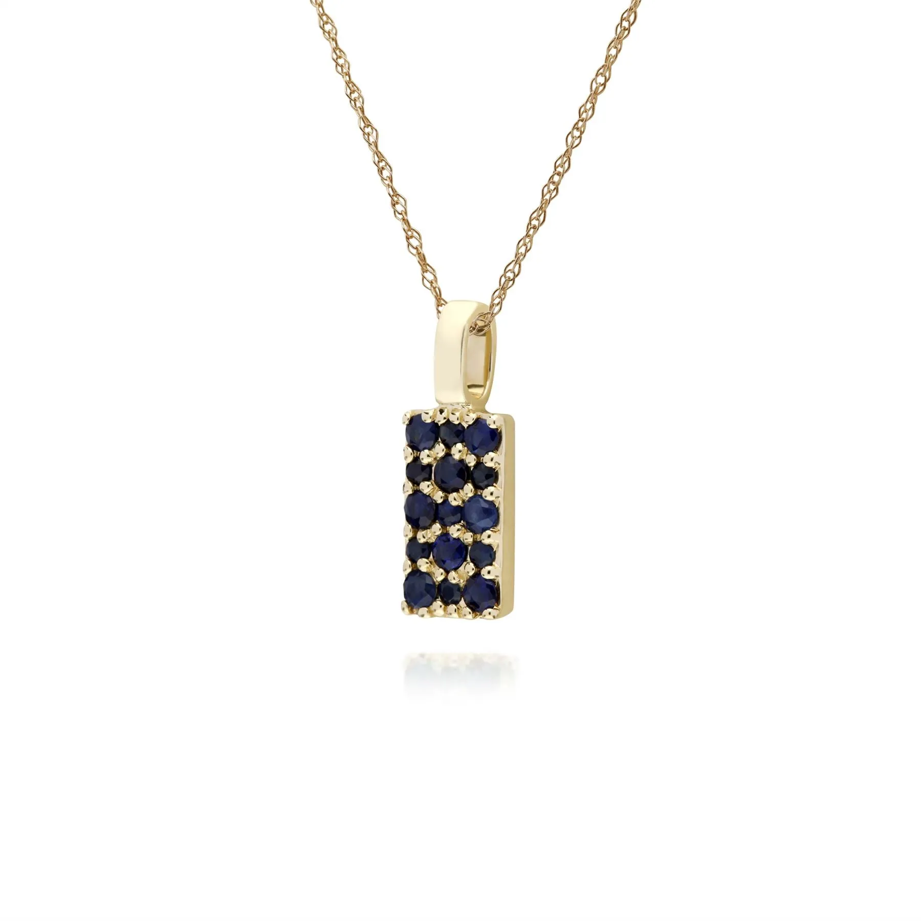 Damen 9 Karat Gelbes Gold Saphir Cluster Panel Anhänger auf 45cm Kette
