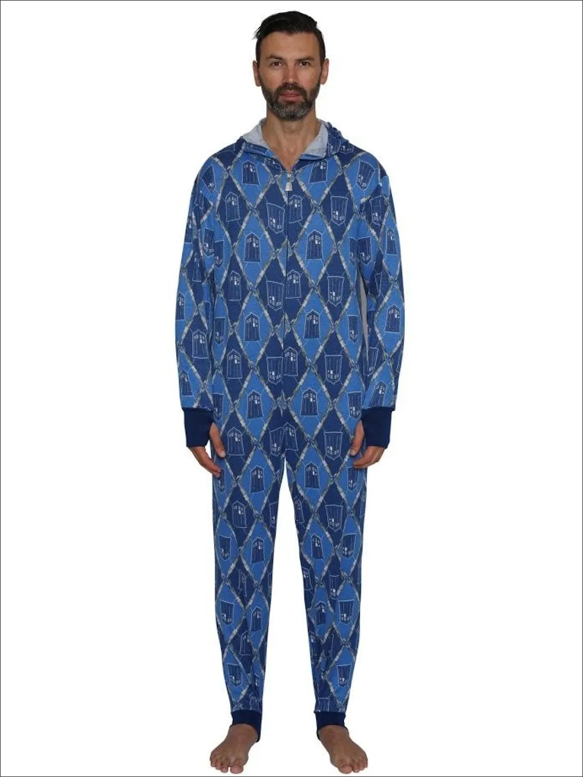 Doctor Who Tardis Print Hooded Union Suit Onesie Pajamas