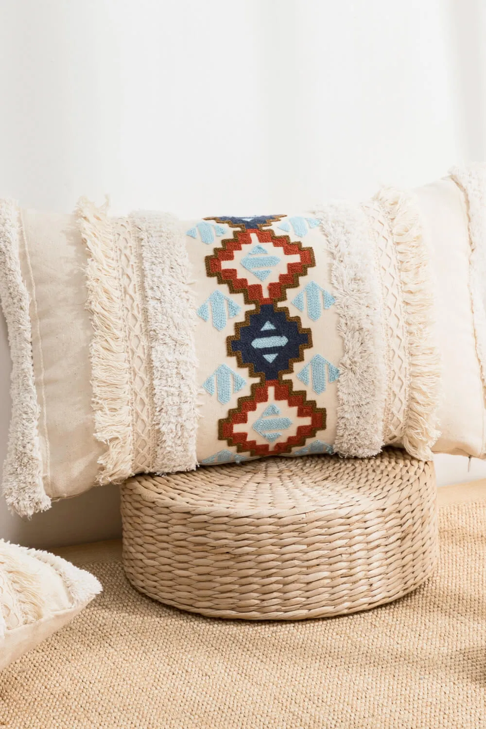 Embroidered Fringe Throw Pillow Case | 2 Styles |