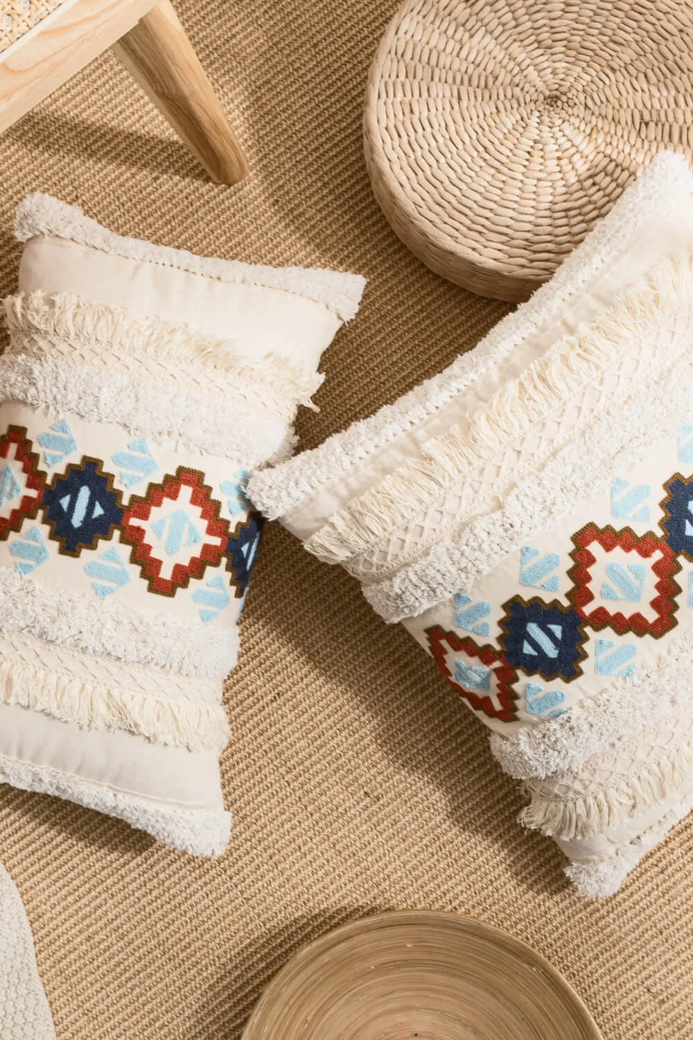 Embroidered Fringe Throw Pillow Case | 2 Styles |