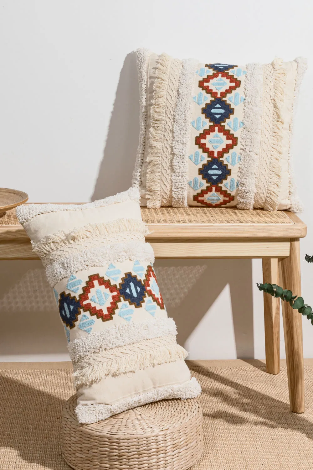 Embroidered Fringe Throw Pillow Case | 2 Styles |