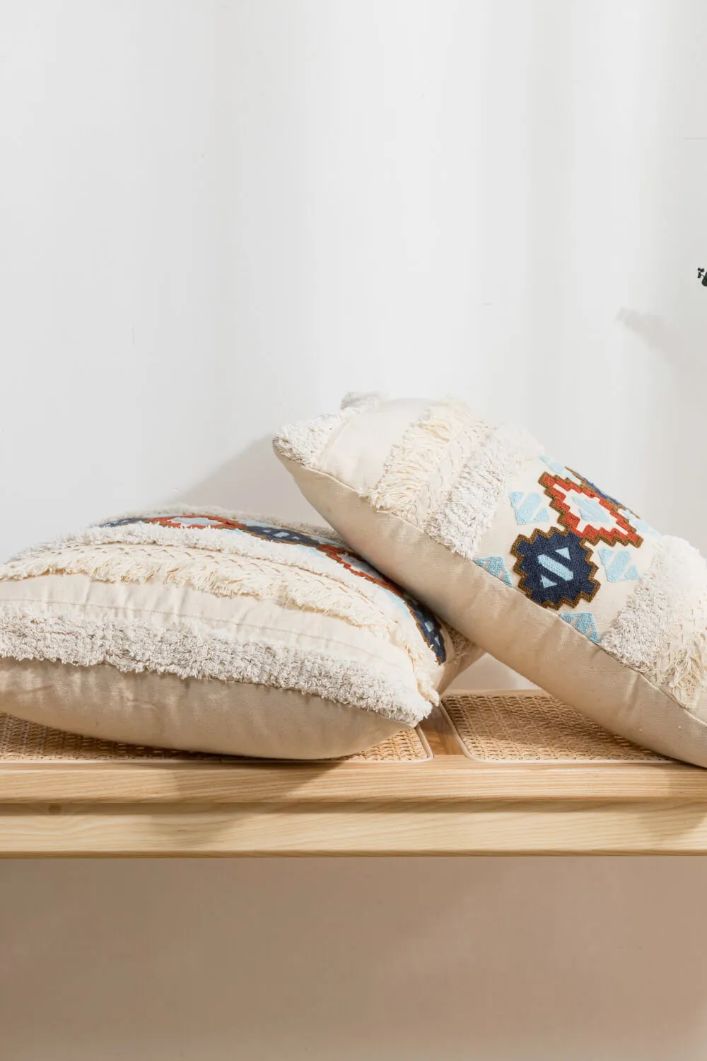 Embroidered Fringe Throw Pillow Case | 2 Styles |