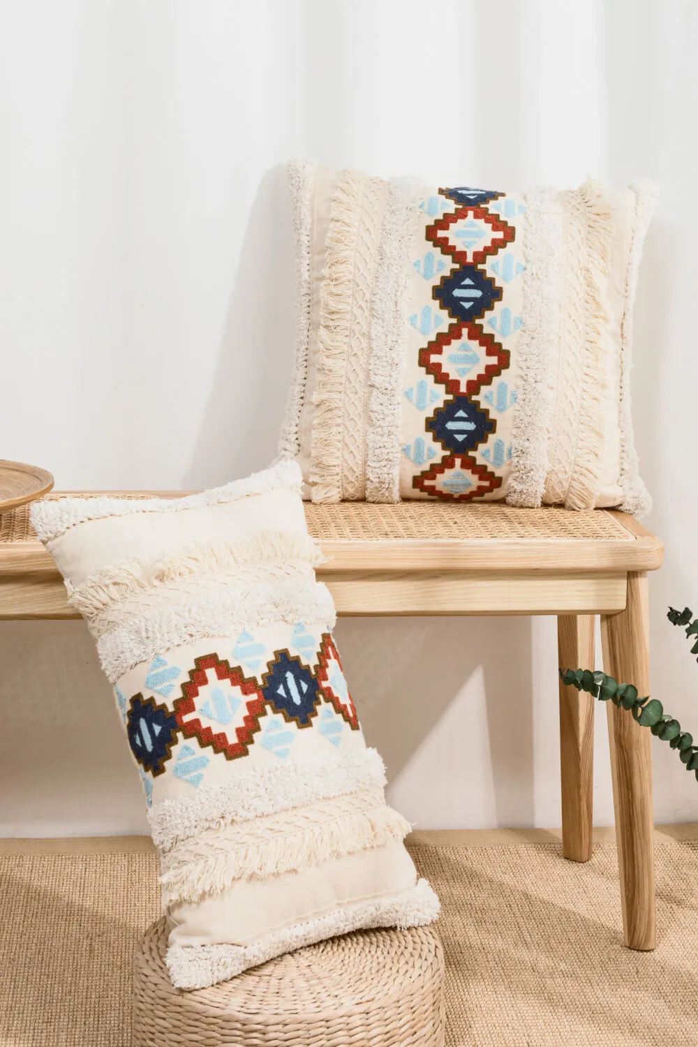 Embroidered Fringe Throw Pillow Case | 2 Styles |