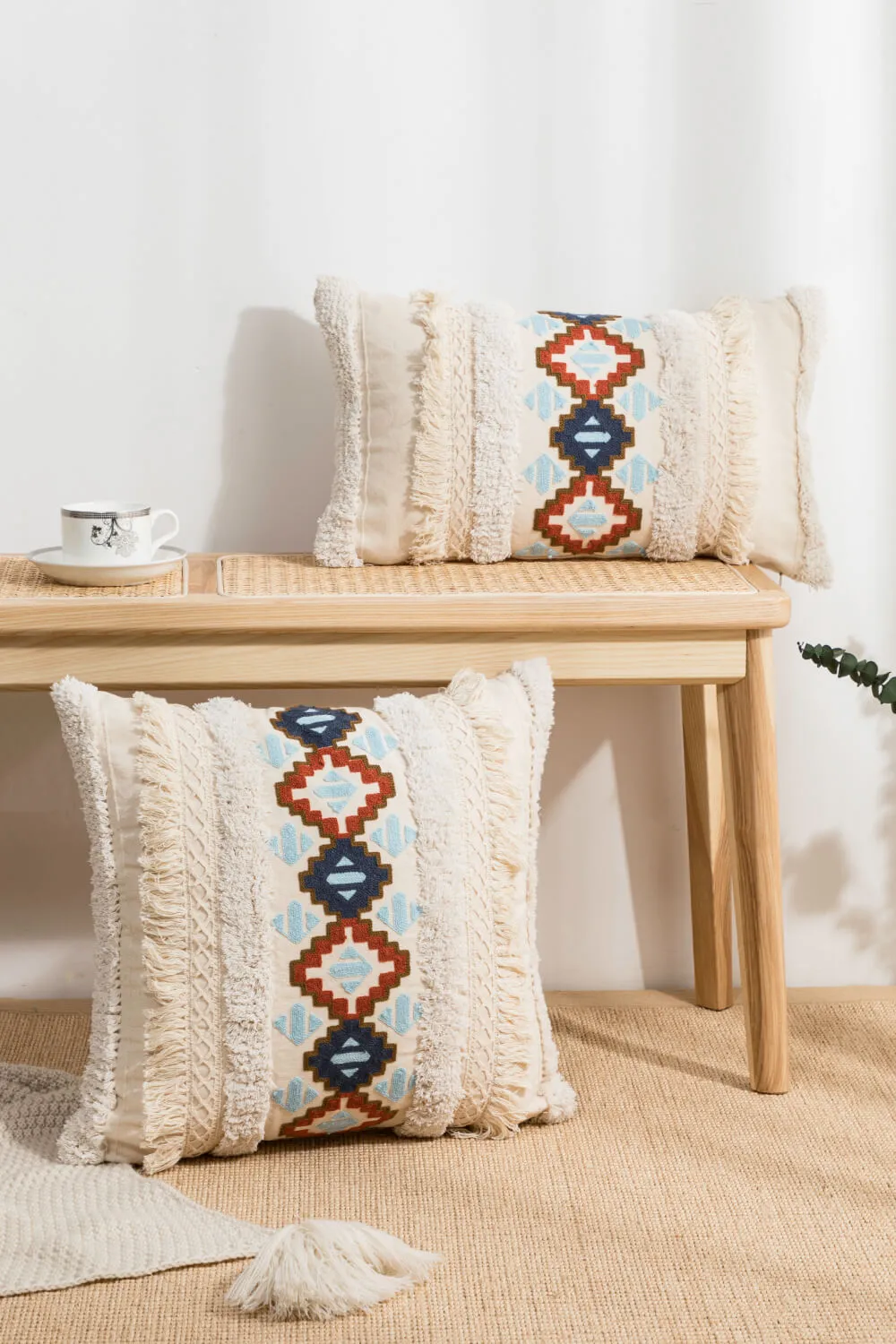 Embroidered Fringe Throw Pillow Case | 2 Styles |