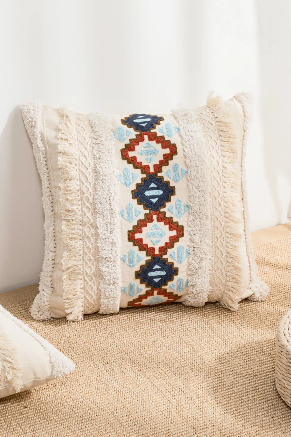 Embroidered Fringe Throw Pillow Case | 2 Styles |