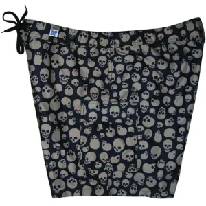 Fixed (Non Elastic) Waist Womens Board Shorts "Live to Ride" Skulls (Black Charcoal) * CUSTOM *