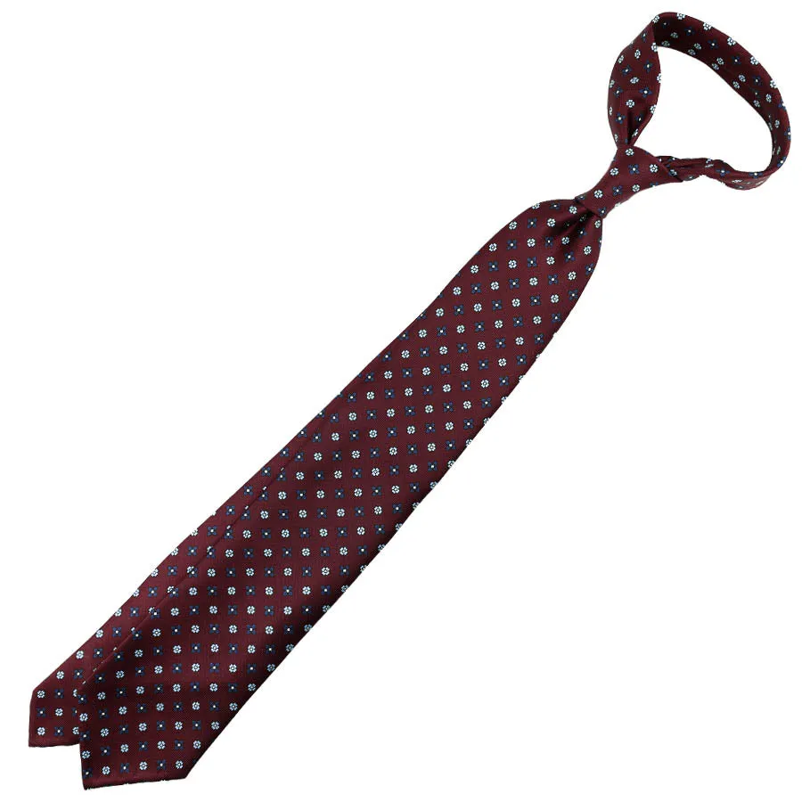 Floral Printed Panama Silk Tie - Burgundy - Hand-Rolled
