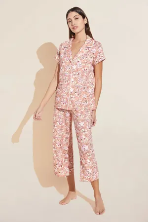 GISELE Printed S/S & Cropped PJ Set in Fiore Rose Cloud/Ivory