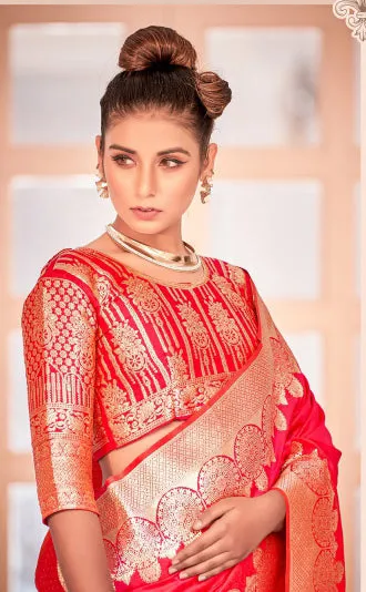 Gorgeous Pink Colored Printed Work Banarasi Soft Silk Designer Sarees For Women