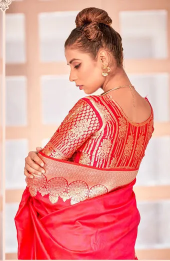 Gorgeous Pink Colored Printed Work Banarasi Soft Silk Designer Sarees For Women