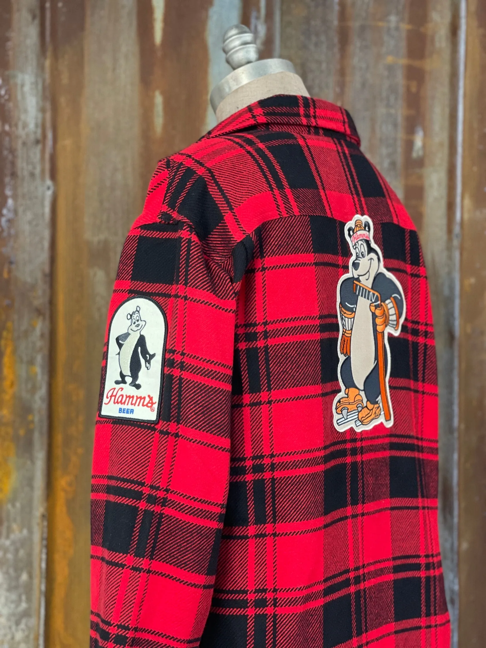 Hamm's HOCKEY BEAR Heavyweight Brawny Flannel- Red/ Black Plaid