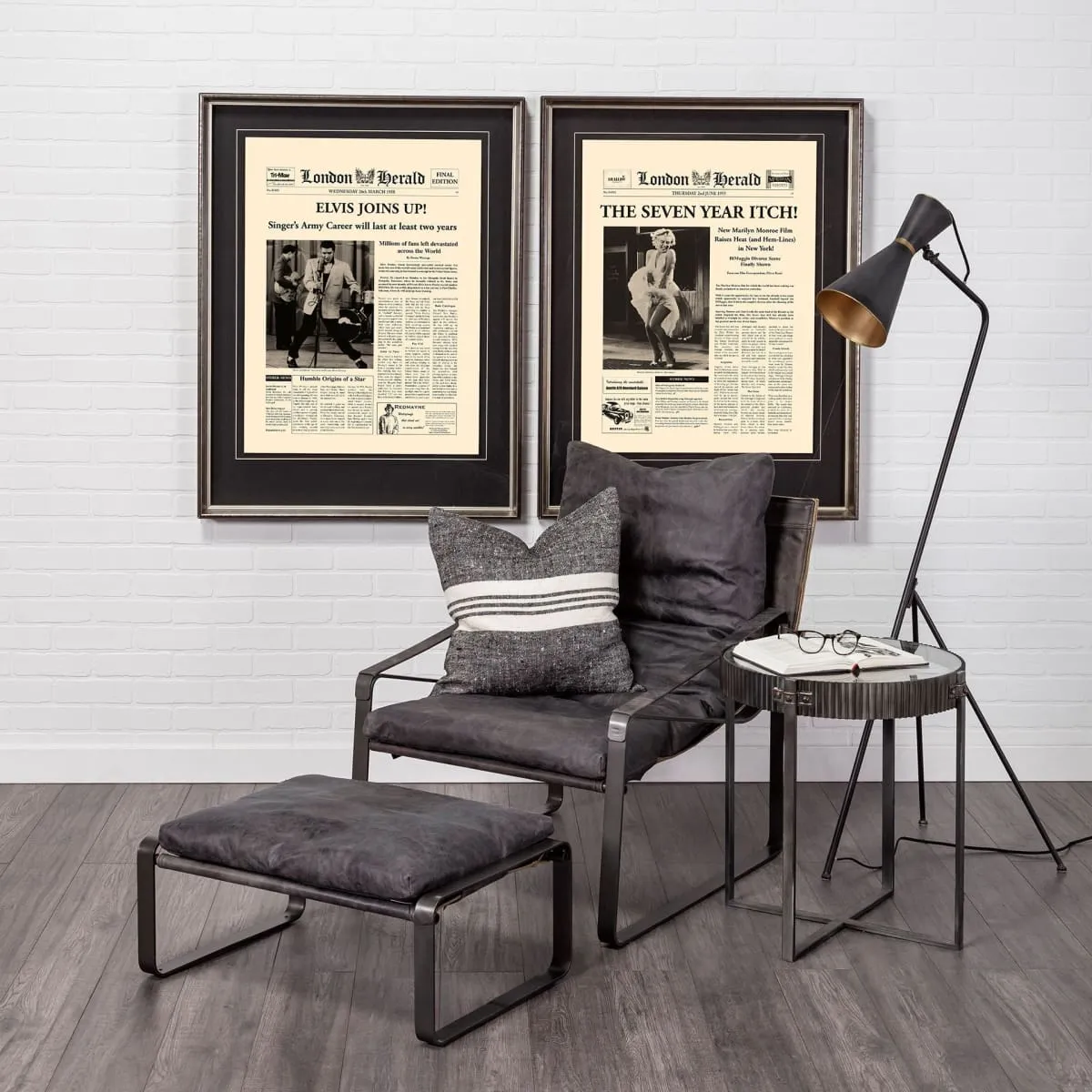 Hornet Ottoman Black Leather | Black Metal