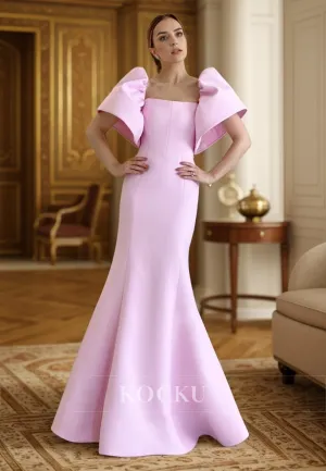 L3106 - Cute & Charming Mermaid Puff Sleeves Satin Evening Party Prom Dress