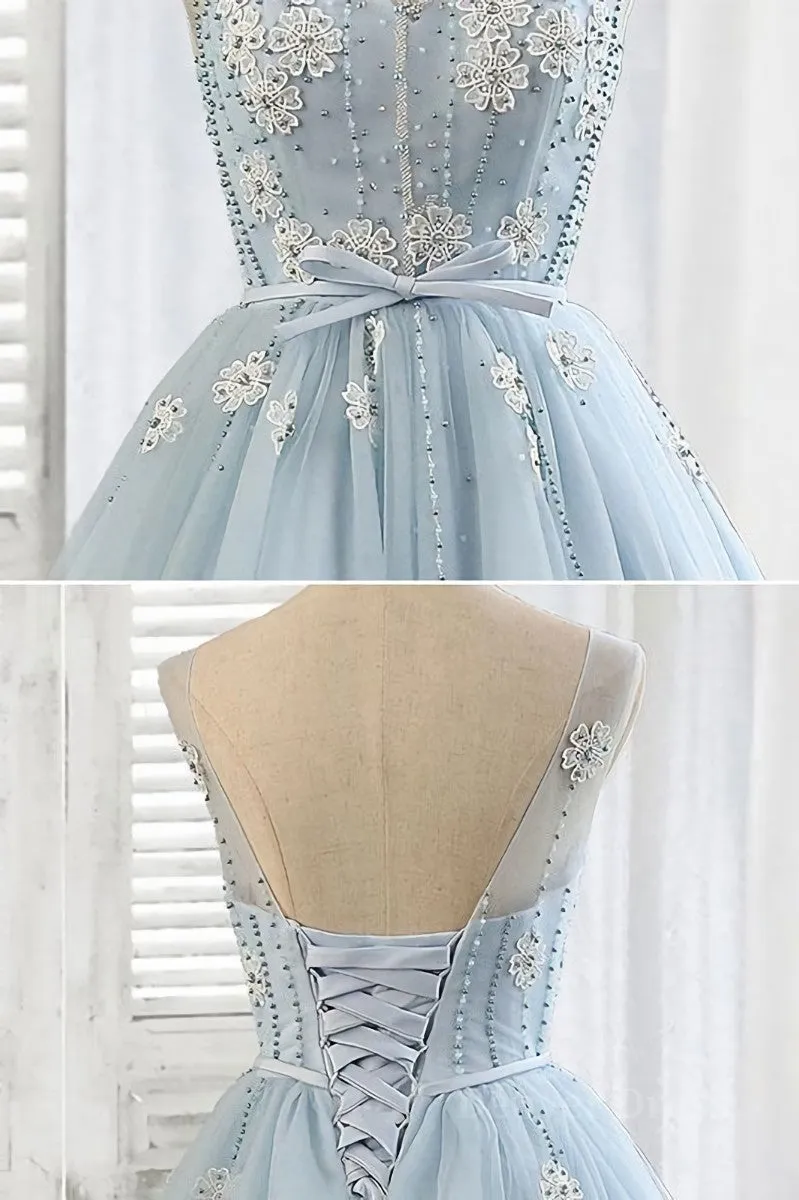 Light blue tulle short prom dress blue homecoming dress