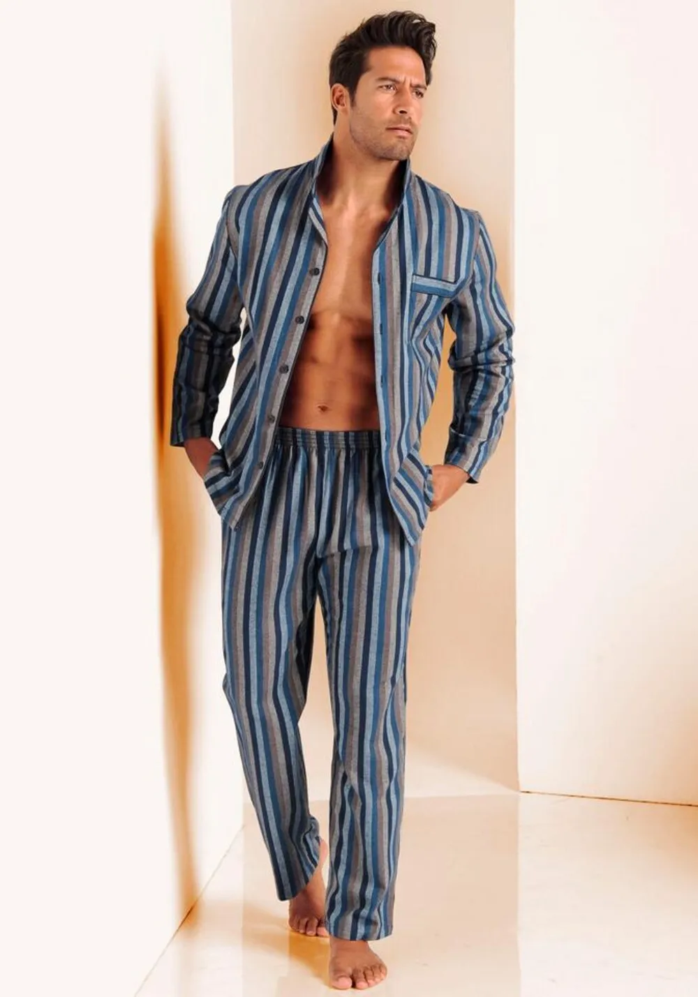 Long pajamas H, sky blue/light blue/gray
