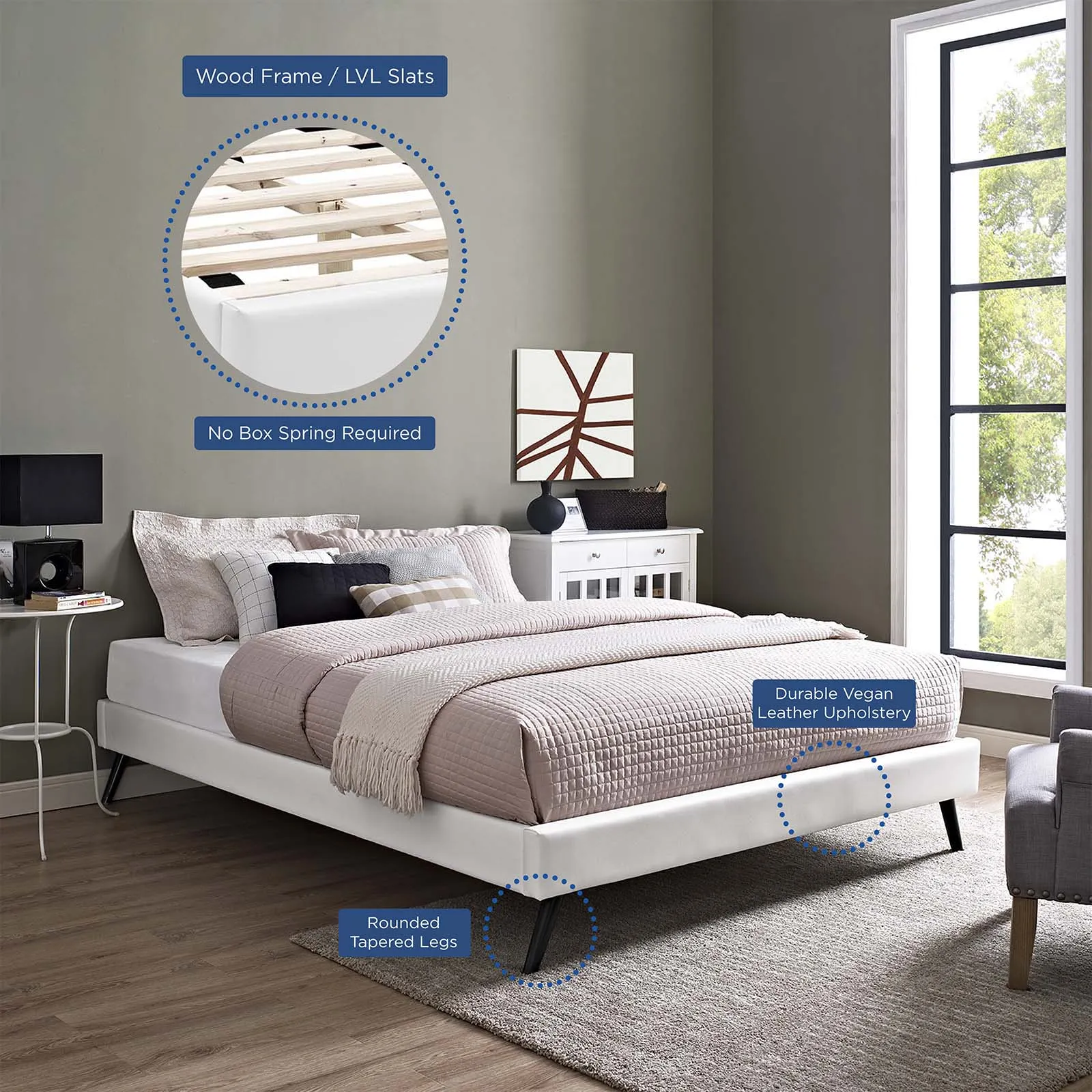 Loryn Full Vinyl Bed Frame with Round Splayed Legs White MOD-5888-WHI