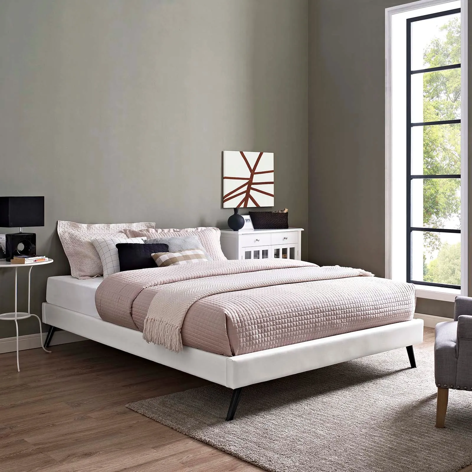 Loryn Full Vinyl Bed Frame with Round Splayed Legs White MOD-5888-WHI