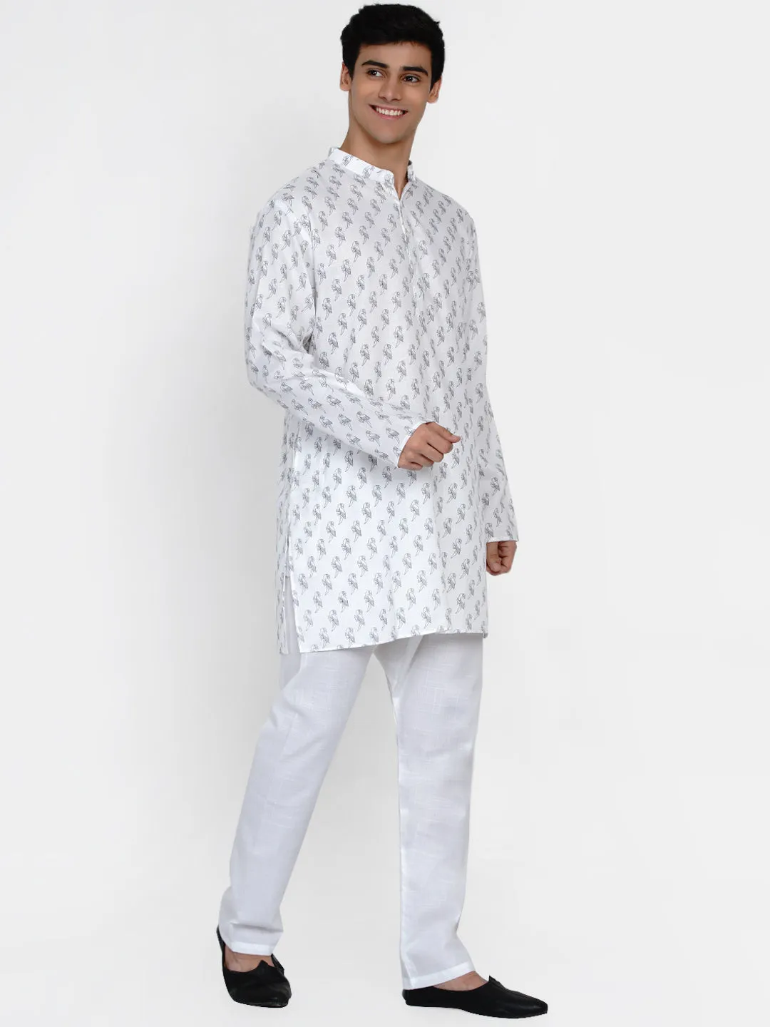 Men White Ethnic Motifs Printed Regular Kurta with Pyjamas