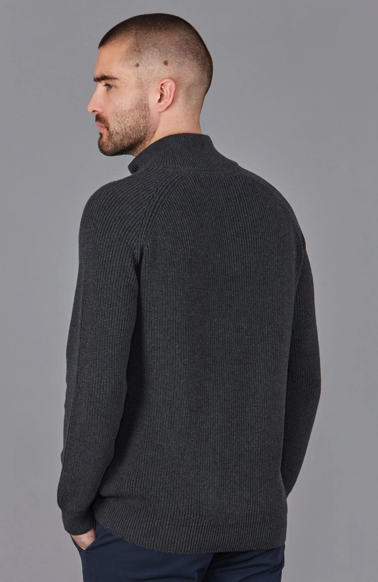 Mens Midweight Cotton Zip Neck Jumper