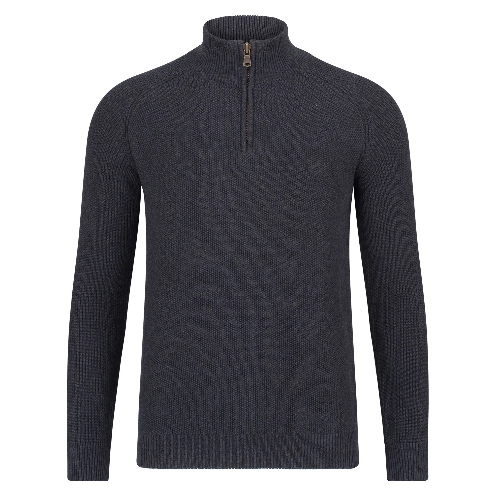 Mens Midweight Cotton Zip Neck Jumper