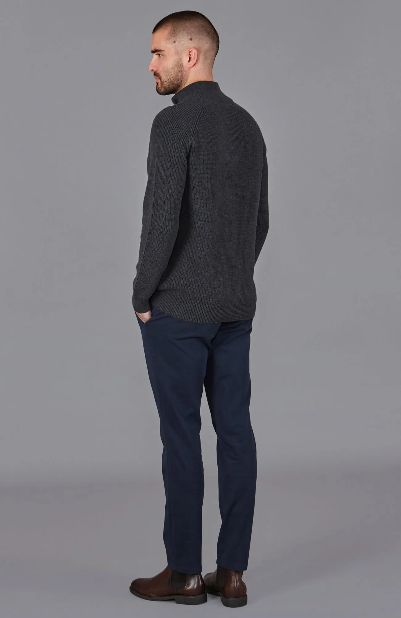 Mens Midweight Cotton Zip Neck Jumper