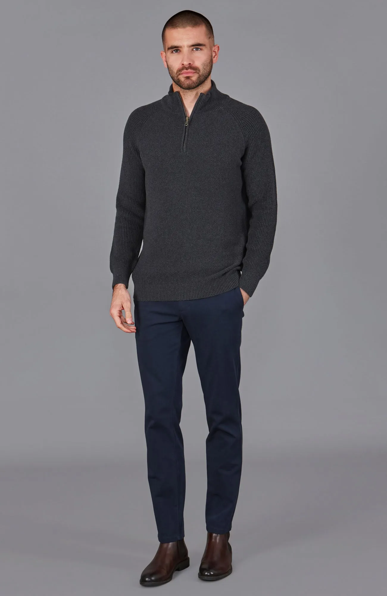 Mens Midweight Cotton Zip Neck Jumper