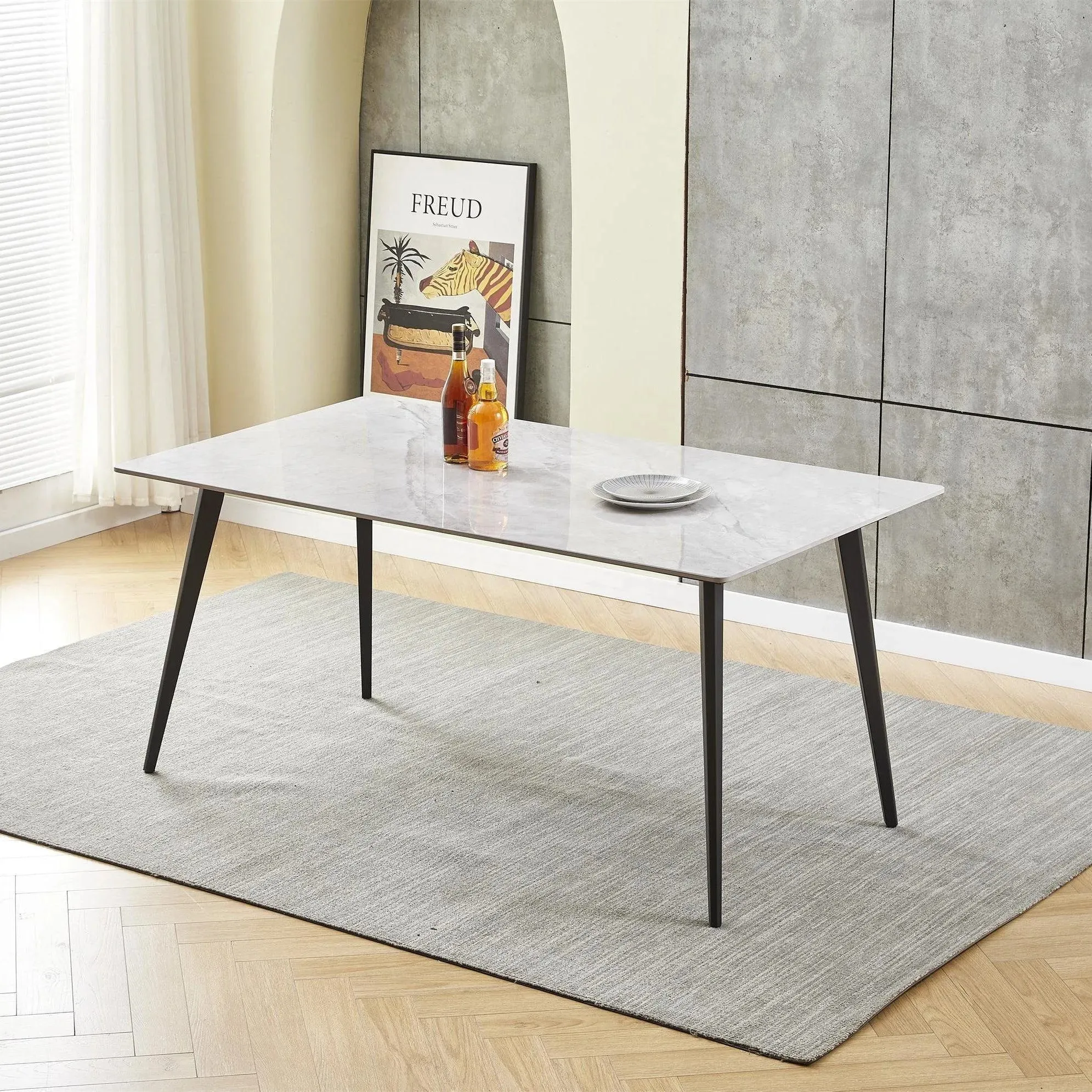 Modern Rectangular Kitchen Dining Table Set With 6 Chairs