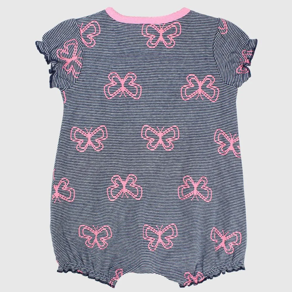 Pink Butterflies Ruffled Shoulders Romper