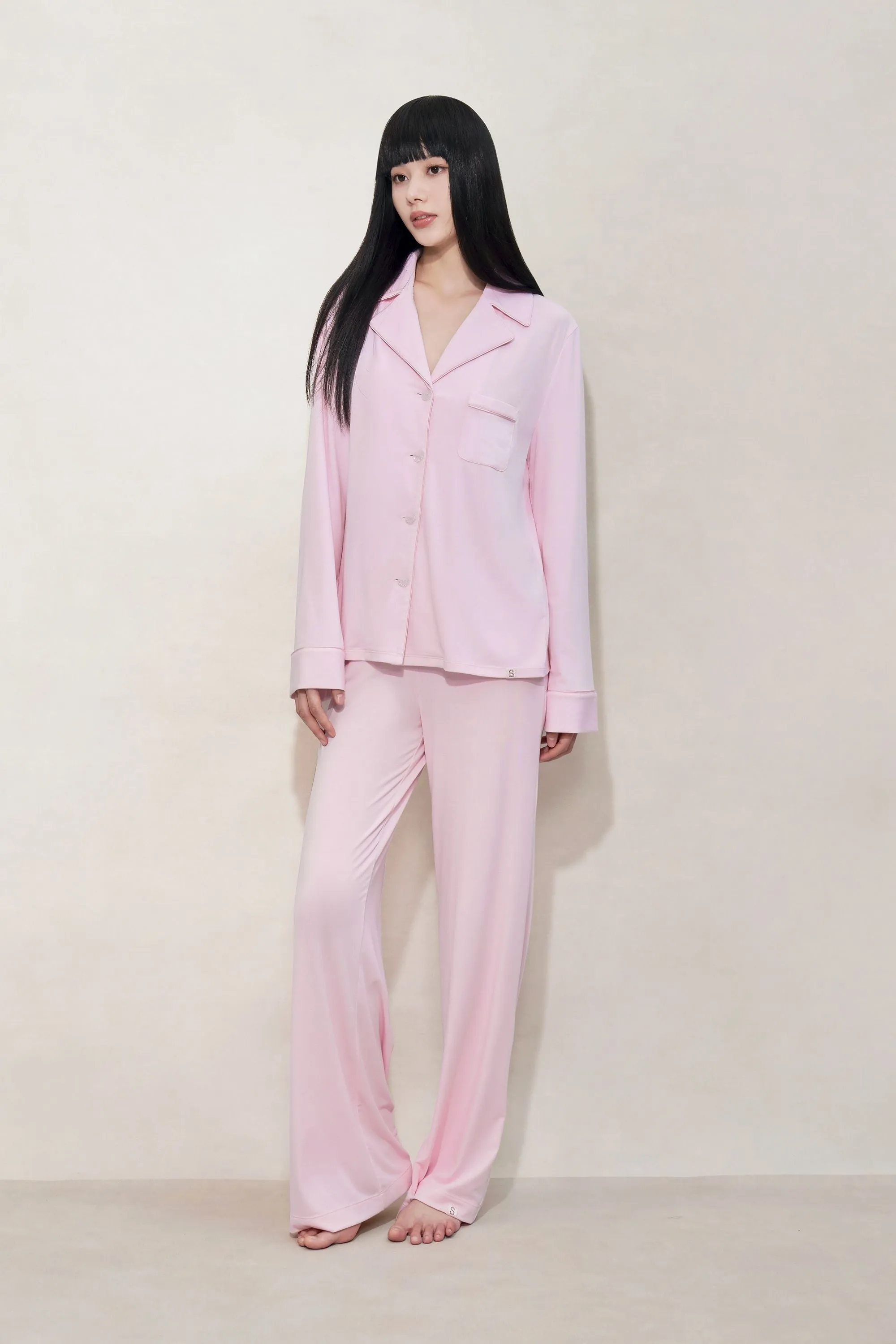 Pink Knit Classic Long Sleeve Pyjama Shirt