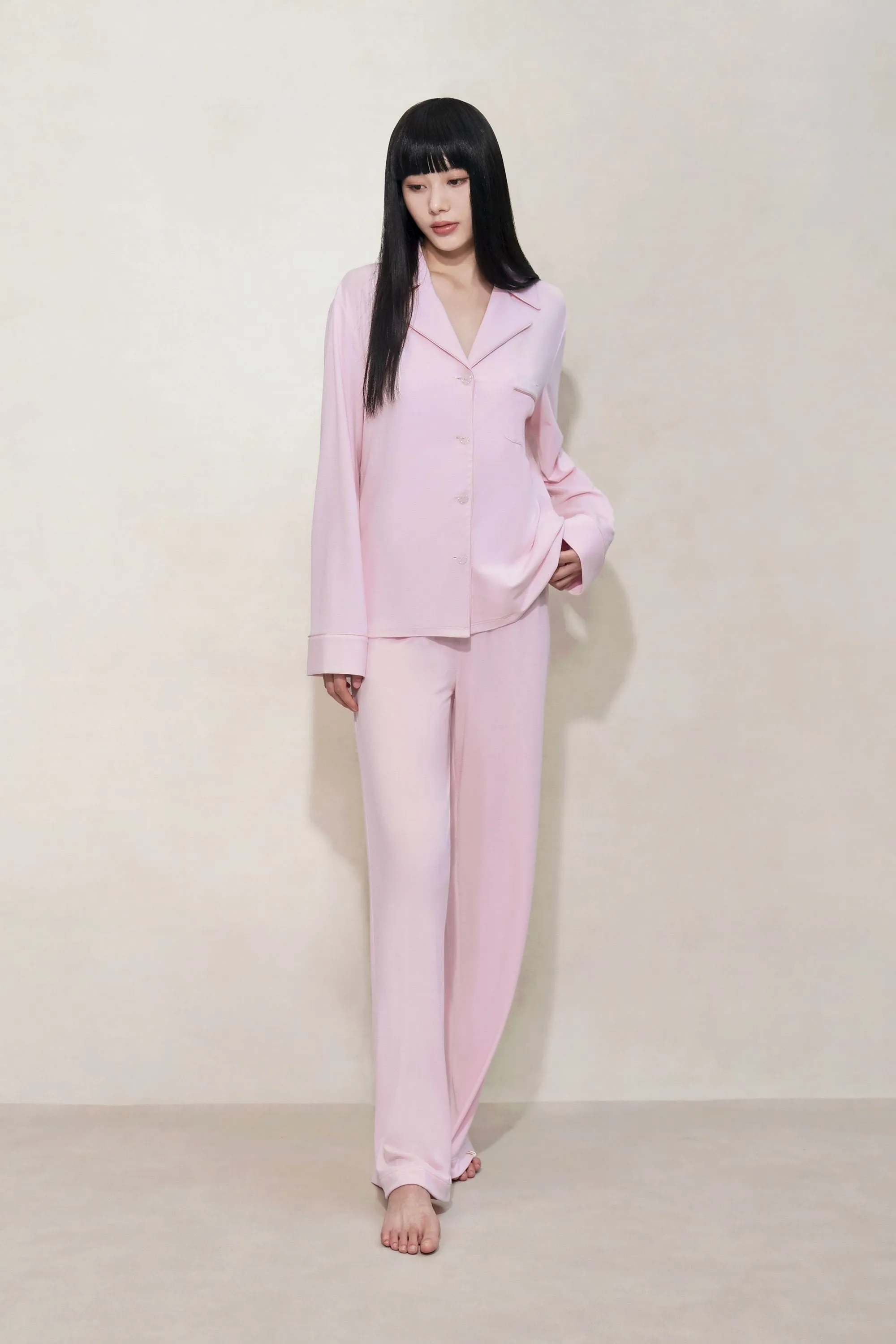 Pink Knit Classic Long Sleeve Pyjama Shirt