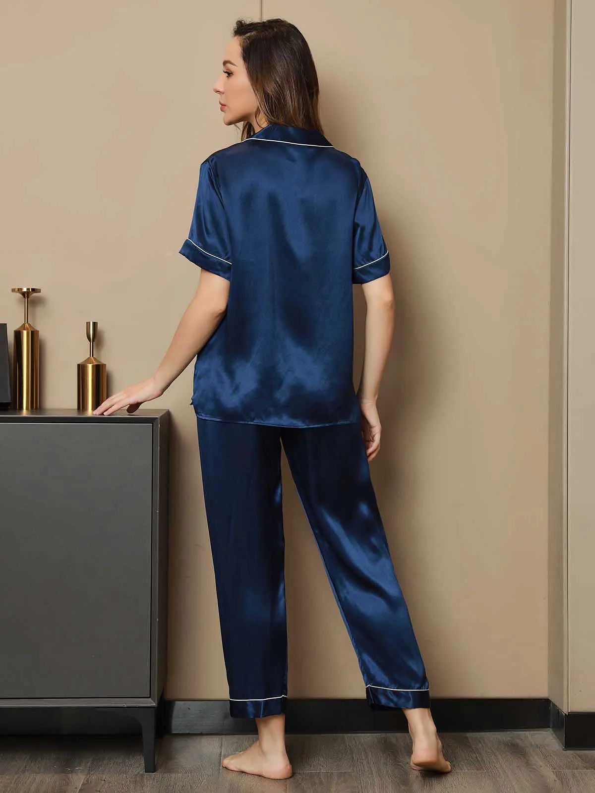 Piping Trim Pure Silk Pajamas Set