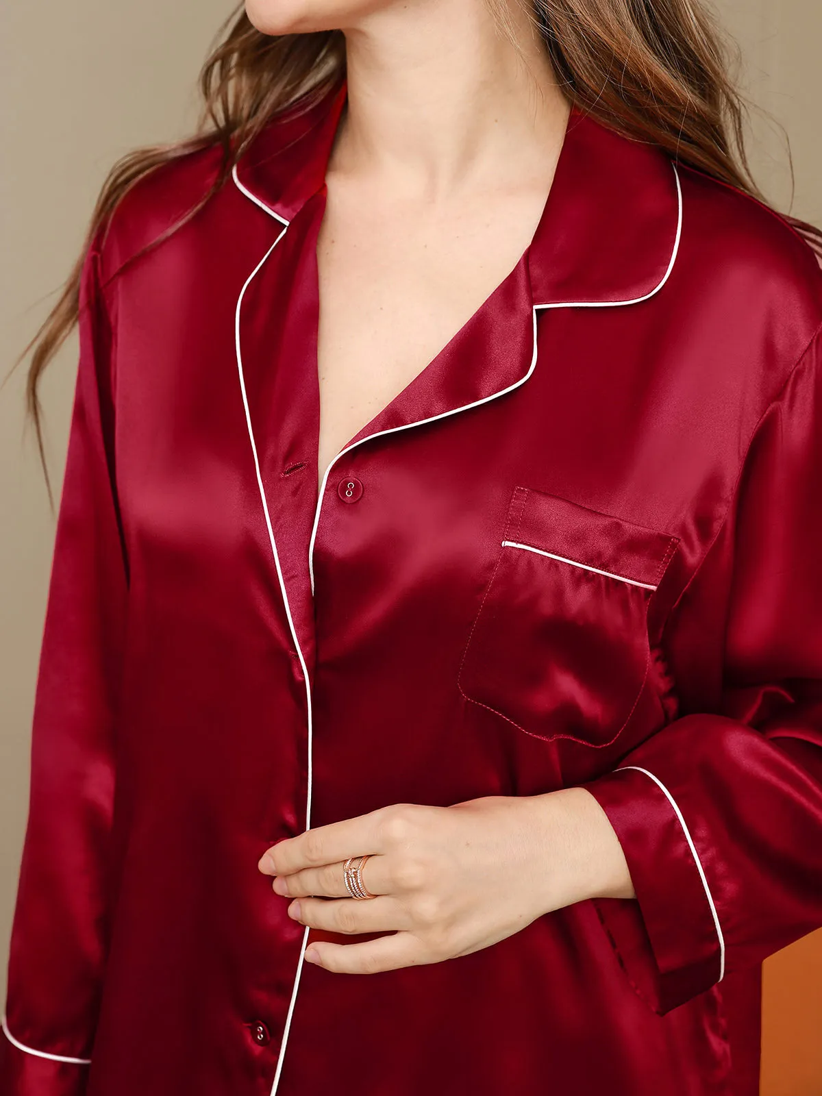 Pure Silk Classic Binding Trim Pajamas Set 2Pcs