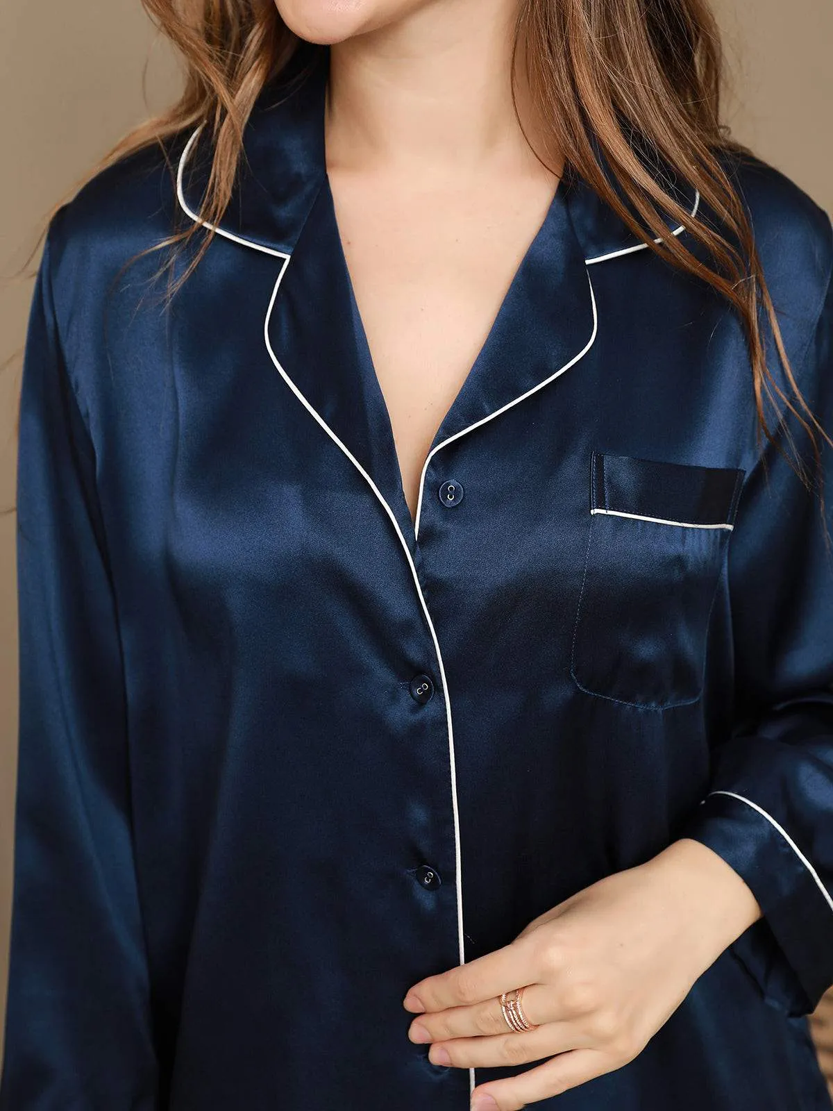 Pure Silk Classic Binding Trim Pajamas Set 2Pcs