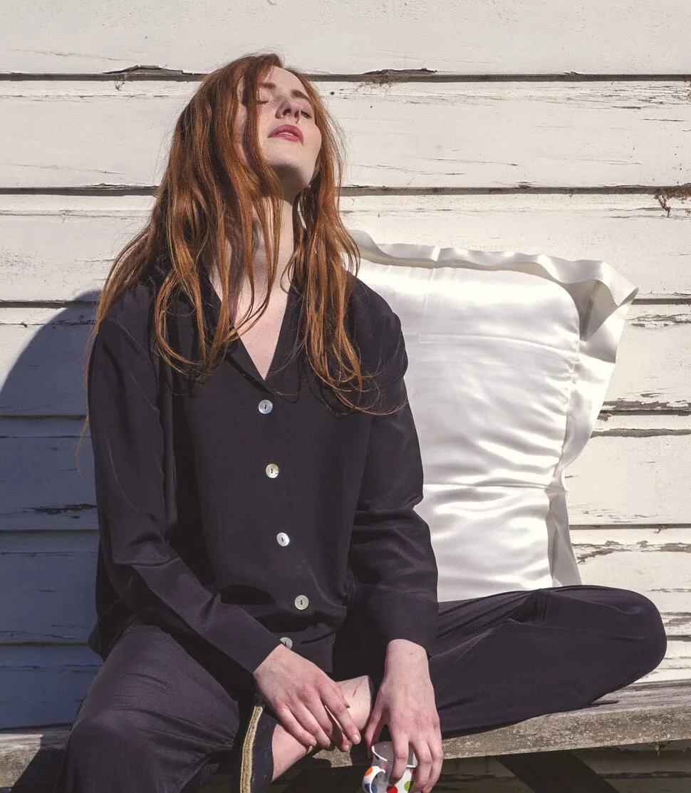 Pure Silk Crepe-de-Chine Pyjama Top - Clearance; Shop Second